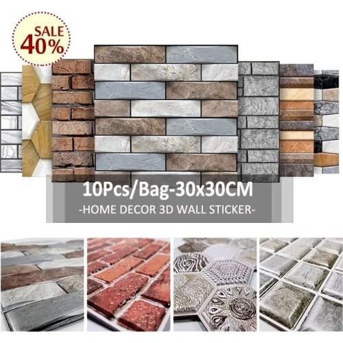 10pcs 3D Imitation Tile Wall Stickers DIY Removable Self-Adhesive Waterproof Wallpaper Living Room Kitchen Decor Art Decals Hot