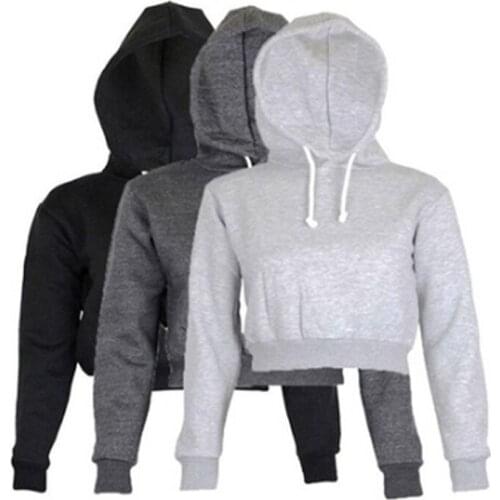 New Casual Womens Hoodies Crop Tops Long Sleeve Hooded Pullovers Female Sweatshirt Short Hoodies Woman Hody Jacket