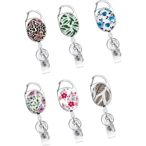 Office Retractable Pull Lanyard Clip Keychain Cute Flowers Id Badge Reel for Id Card Holder Office School Supplies