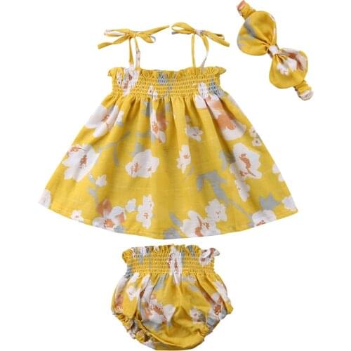 Toddler Kids Baby Girls Floral Dress Tops+Shorts+Headband Summer Clothes Outfits