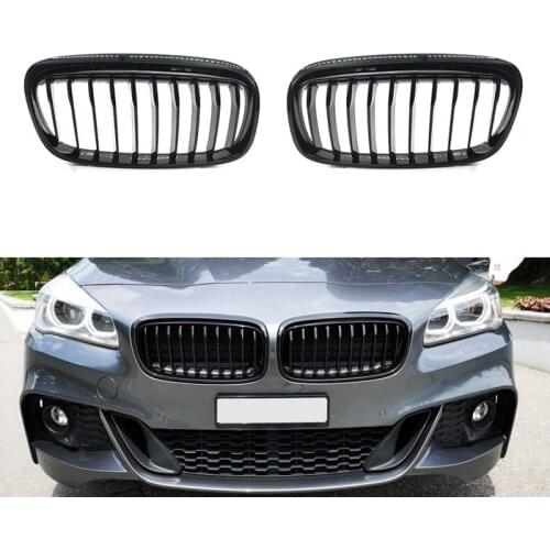 Front Kidney Grill Bumper Grill Grilles for BMW F45 F46 2 Series Single Line GT 218I 220I 2015-(Bright black)