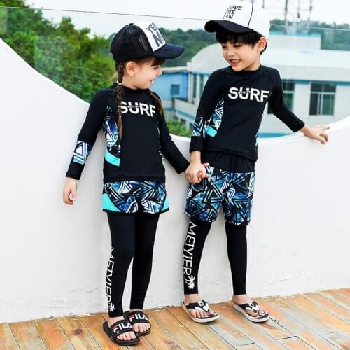 Long sleeve surf rashguard korean girls rash tops+shorts+pants UV portection kids swimsuit beachwear costume 2/3 pieces