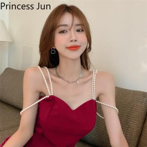 Sexy Pearl Straps Little Black White Dress V Neck Sleeveless Slim Waist Club Party Dress Bodycon Pencil Burgundy Blue Mini Dress