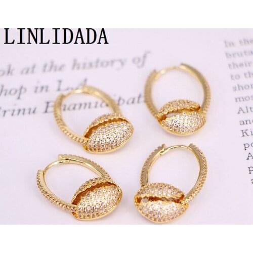 5Pair New Design Gold Color conch shell Hoop Earrings for Women Earring CZ Trendy Jewelry