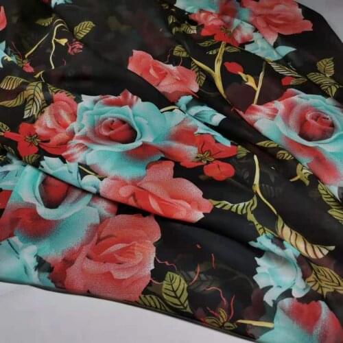 Chiffon Colorful Rose Print Dress 75D Summer Scarf Fabric