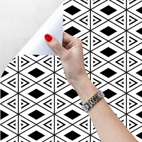 Vinyl Black/White Removable Rhombus Stripes Textured Wall Sticks Self Adhesive Wallpaper For Bedroom Home Decor Easy To Paste