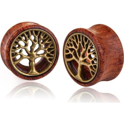 8MM/10MM/12MM Vintage Tree of Life Wooden Ear Expansion Earring for Men Boy Fashion Punk Earrings Ears Cool Male Jewelry