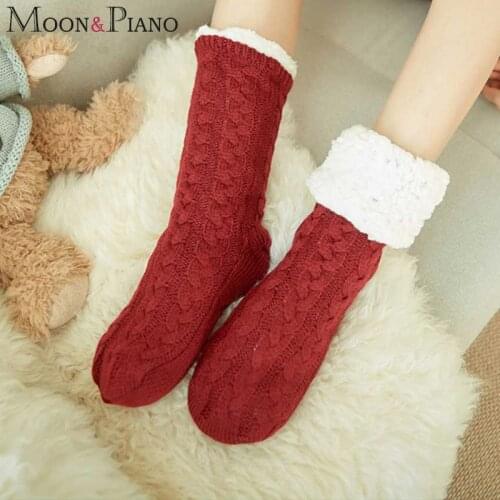 Womens Socks Thickening Plus Velvets Simplicity Solids Color Twist Winter Snow Warm Fashion Casual Non-slip Home Sleeping Sock