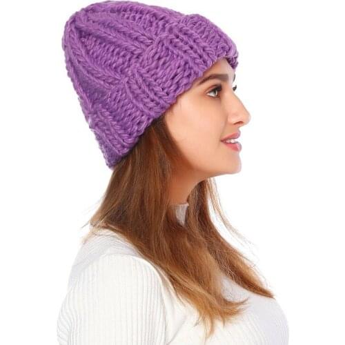 Women Winter Knitted Beanies Hat Thick Soft Warm Coarse Large Knitted Solid Hat Female Ice Ski Bonnet Skullies Beanies Hat Cap
