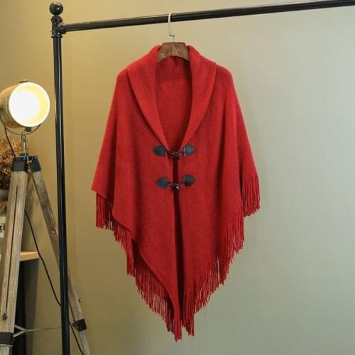 New style outer shawl cloak cardigan bat jacket with buckle for women autumn and winter mid-length V-neck knitted top