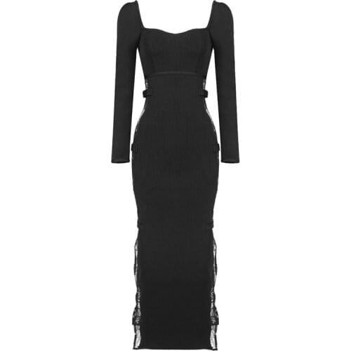 Women Dress Summer Autumn New Arrival Black Lace Long Sleeve Maxi Dress Party Club Elegant Celebrity Clothing