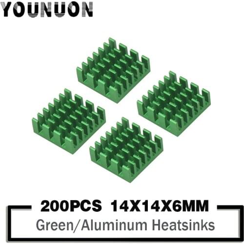 200Pcs 14x14x6mm Aluminum Heatsink Green Anodize Aluminum Heat Sink Radiator With 3M Tape 14mmx6mm Heatisnks