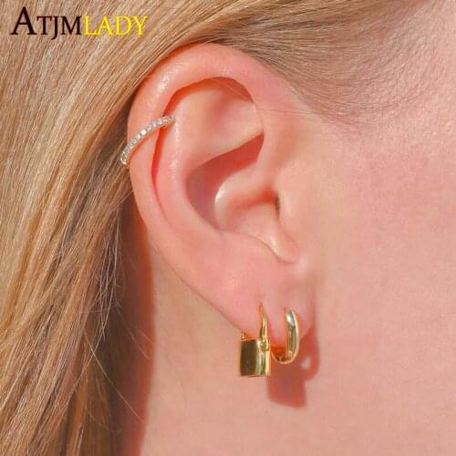 2021 new arrived classic simple design european women jewelry lock shaped gold color hoops heart lock women earring jewelry