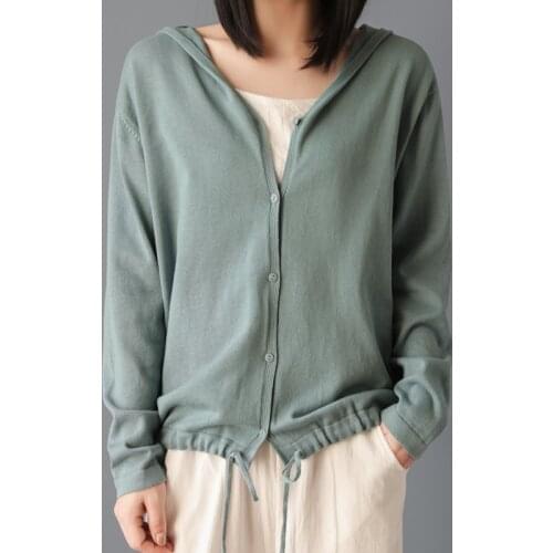 2021 Spring New Women Hoodie 100%Cotton Cardigan Casual All-Match Coat Loose Knit Large Size Pure Cotton Outdoor Bottoming Shirt