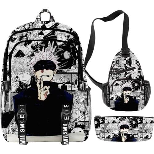 3pcs/Set Anime J u j u t s u Kaisen Backpack Bags Children Boys Girls Oxford Waterproof Laptop Bag Teenager Students Schoolbag