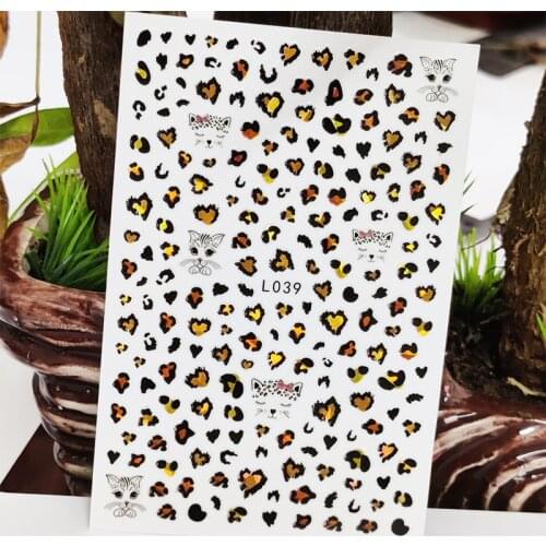 3D Nail Sticker Waterproof Shining Decal Stickers for Nails Animal Leopard Pattern Love Nail Art Decoration Aurora Silver Design