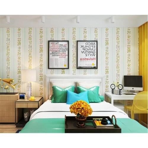 Beibehang Striped 3d wallpaper pastoral flowers and birds Mediterranean childrens bedroom study restaurant non-woven wall paper