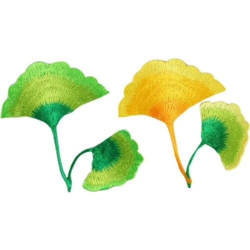 50pcs/Lot Embroidery Patches Letters Clothing Decoration Accessories ginkgo biloba Diy Iron Heat Transfer Applique