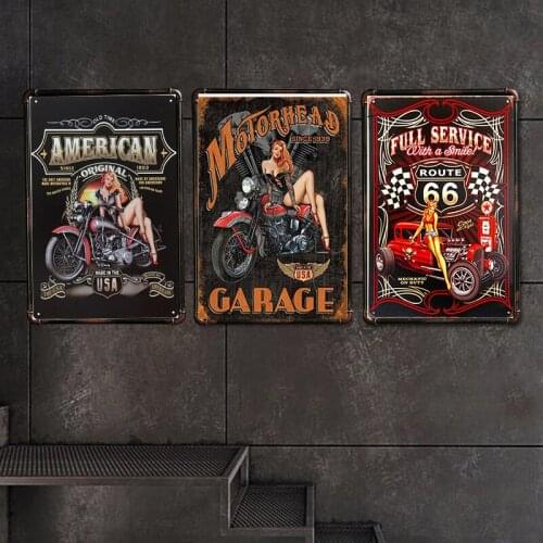 American Sexy Lady Motorcycle Tin Sign Retro Plaque Wall Decor for Bar Pub Garage Home Vintage Metal Poster Plate Metal Signs