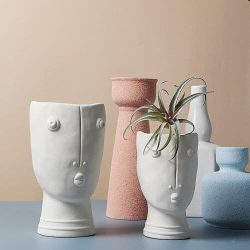 Nordic ceramic abstract human face flower pot diy creative portrait succulent potted flower arrangement vase home decoration
