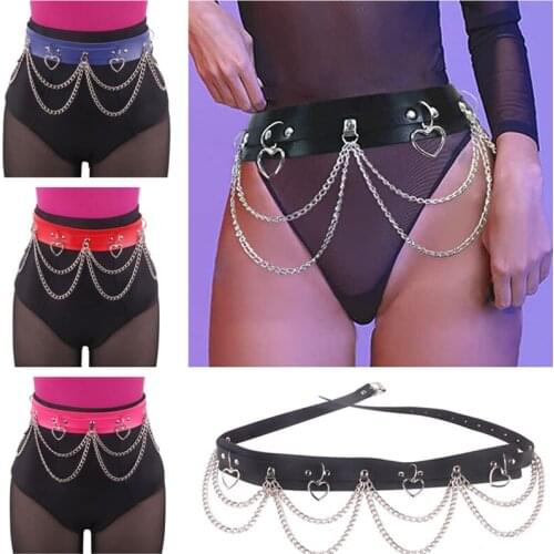 Double Layer Leather Punk Waist Chain Women Jewelry Fashion Heart Pendant Belt Metal Tassel Waist Chains Decoration Girl Gift