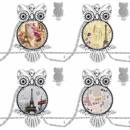 EJ Glaze For ValentineS Day Gift Eiffel Tower Bronze Color Glass Cabochon With Owl Shaped Pendant Choker Necklace