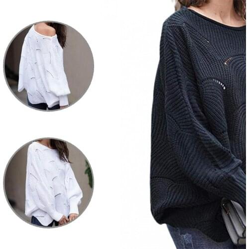 Stretchy Flower Edge Hem Batwing Sleeve Knitted Sweater for Daily Life