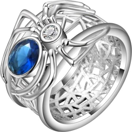 Hainon spider Rings for Women&men cool White Gold Filled Clear Blue Zircon Stones Engagement Party Rings Jewelry Distribution