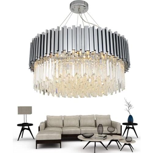 Modern Gold Stainless steel Crystal Chandelier Big Round light Suspension lamp Dining Room Bedroom LED Light Fixtures
