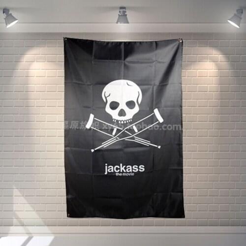 JACKASS Movies Poster Scrolls Flag Bar Cafes Hotel Theme Home Decoration Banners Hanging Art Waterproof Cloth Decoration