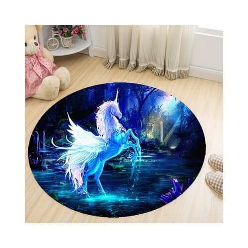 Beautiful psychedelic unicorn pterodactyl non-slip round carpet floor mats bedroom living room home decoration