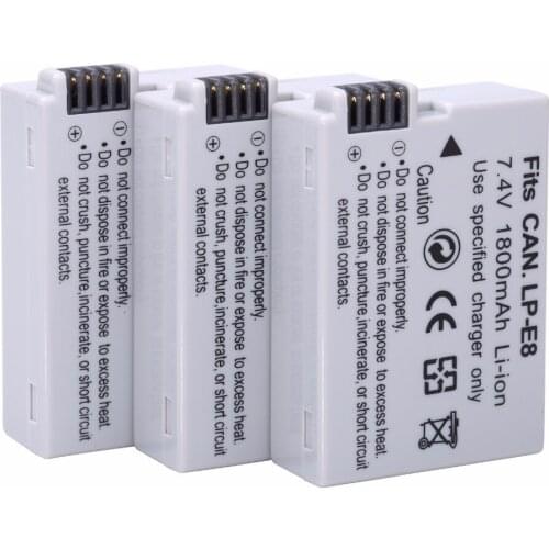 Hot selling 3pcs lot 1800mAh LP-E8 LP E8 LPE8 Li-ion Batteries Pack for Canon EOS 550D 600D 650D 700D X4 X5 X6i X7i T2i T3i