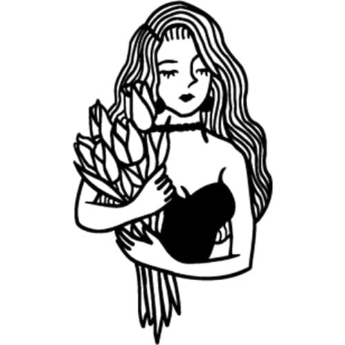 Tattoo sticker small Black White sketch Flowers girl flash Tatoo Temporary Drawing Body Art Fake Water Transfer Stickers