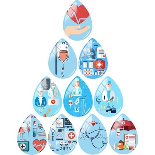 TAFREE medical syringe stethoscope pill Thermometer image 18x25mm Tear Drop Shape Glass Cabochon Dome Flat Back Jewelry MD241