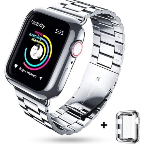 Metal strap+case for apple watch 5 band 42mm 38mm 44mm 40mm iwatch 6/5/4/3/2/1 bracelet+full screen protector cover Accessories