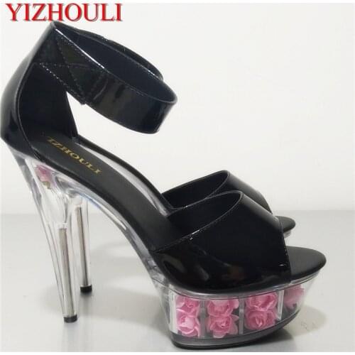 Fashion sexy high quality 6-inch womens sandals, banquet shoes rose decoration platform, 15cm high heel sandals
