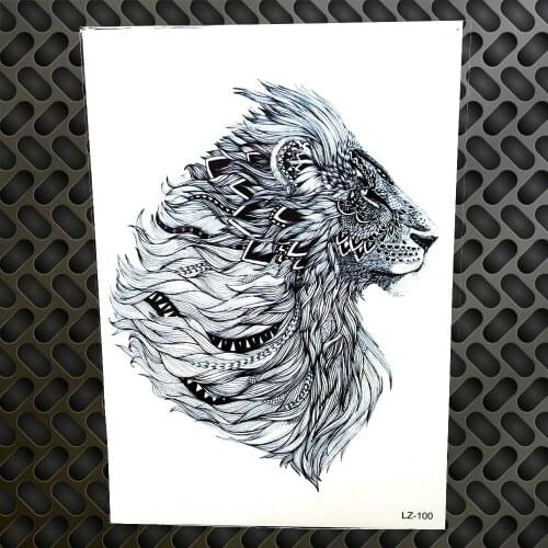 Black Prairie Majestic Lion Temporary Waterproof Tattoo Stickers For Men 21*15CM Large Body Art Arm Fake Flash Tattoo Women Legs