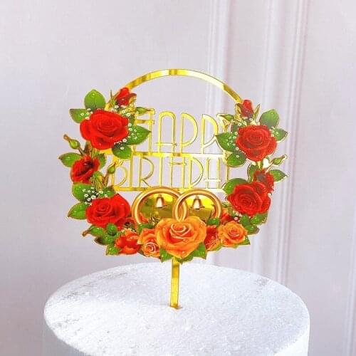 New Acrylic Colourful Flowers Happy Birthday Cake Topper Baby Shower Kids Birthday Party Favors Drcoration Baking Cake Toppers