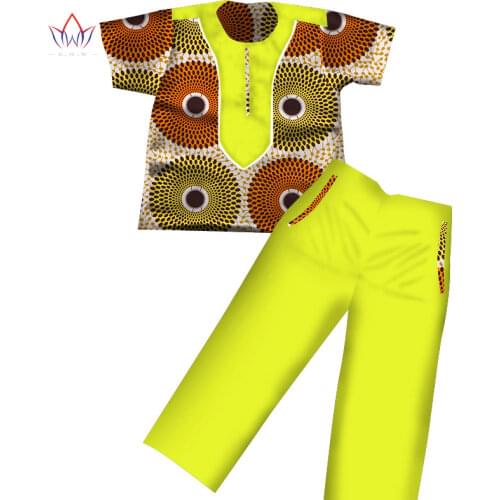Boys Clothes African Dashiki Kids Clothing Short Sleeves Plus Solid Color Long Pant for Children WYT116