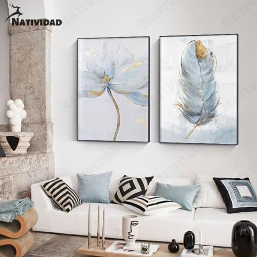 Gilt Blue Print Poster Wall Art Decor Graffiti Oil Painting Canvas Painting Living Room Bedroom Aesthetic Home Decoration