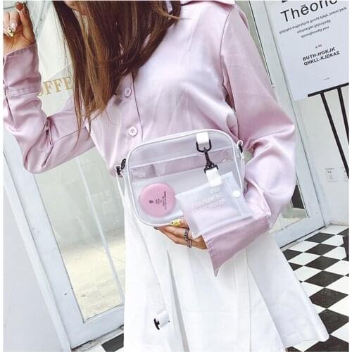 Casual PVC Transparent Shoulder Bag Fashion Clear Woman Cross-Body Bags Jelly Small Phone Bags With Card Holder Wide Straps Flap