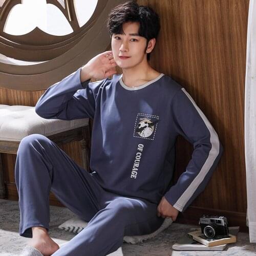 Sportif Boy Man Pullover Long Sleeve Trousers Pajama a set Jammies O-Neck Home Casual Sleepwear Nightwear Pyjamas 6535 Cotton