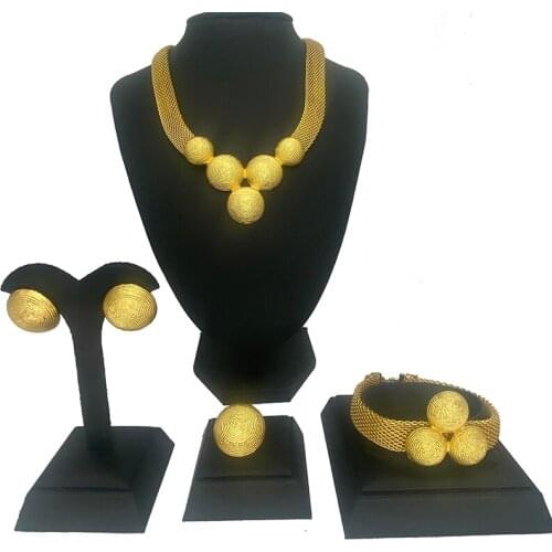 Dubai luxury Wedding Bridal Gold Jewelry Sets for Women Necklace Earrings African Beads Jewelry Set Design