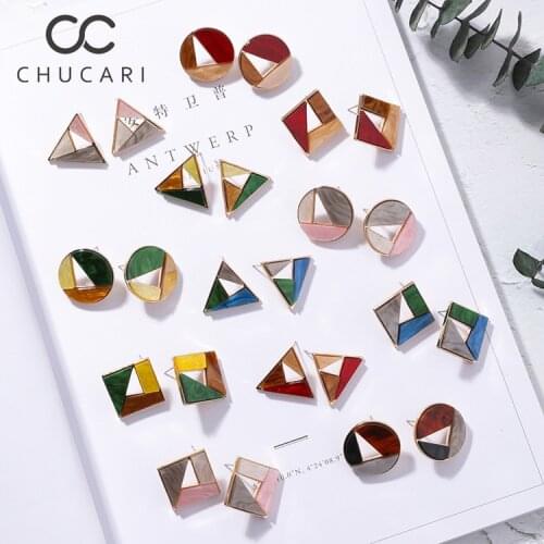 CHUCARI Fashion Metal Gold Colorful Stitching Resign Stud Earring Marble Pattern Round Circle Oval Triangle Square Geometric