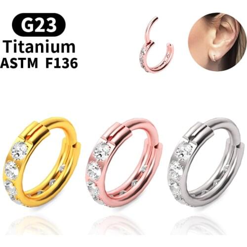 1PS Fashion Lady Earrings Zircon G23 Titanium Segmented Open Septum Cartilage Nostril Piercing Ear Hole Decoration Jewelry