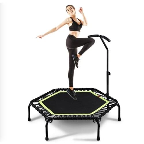 Hexagon 45-inch home fitness trampoline with armrest silent bounce bed