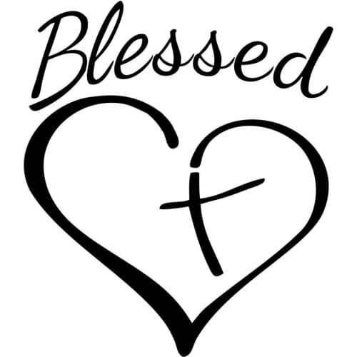 5.5"*4.5" Blessed Cross And Heart Christian Decal Vinyl Car Sticker