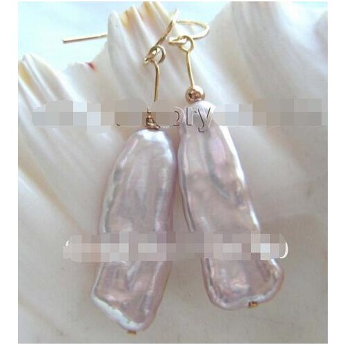 Selling Jewelry>>Natural 20mm Purple Reborn Keshi Pearl Earrings