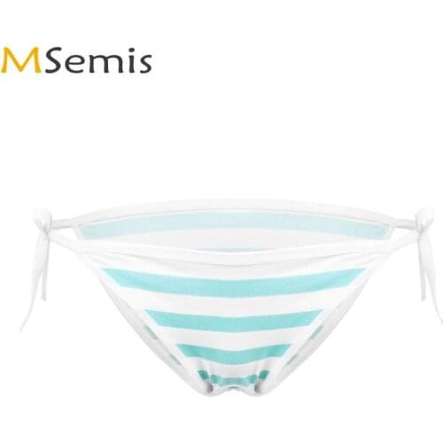 Womens Cute Japanese Style Stripes Panties Elastic Waist/Tie-on Waist Cotton Bikini Briefs Sexy Mini Ladies Knickers Underwear