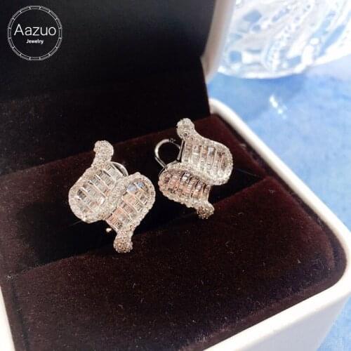 Aazuo 18K Orignal White Gold Fashion Jewelry Real Diamonds IJ SI 1.2ct Fairy S Shape Stud Earring Party Fine Jewelry Hot Sell